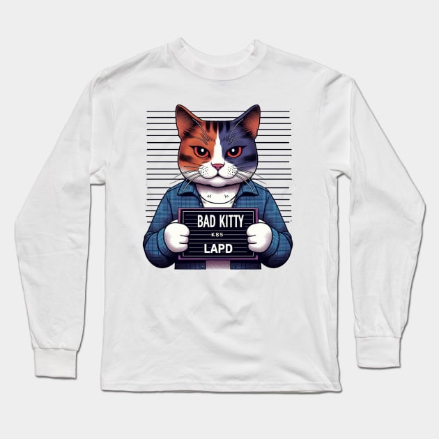 Bad Kitty LAPD Mugshot Long Sleeve T-Shirt by Shawn's Domain